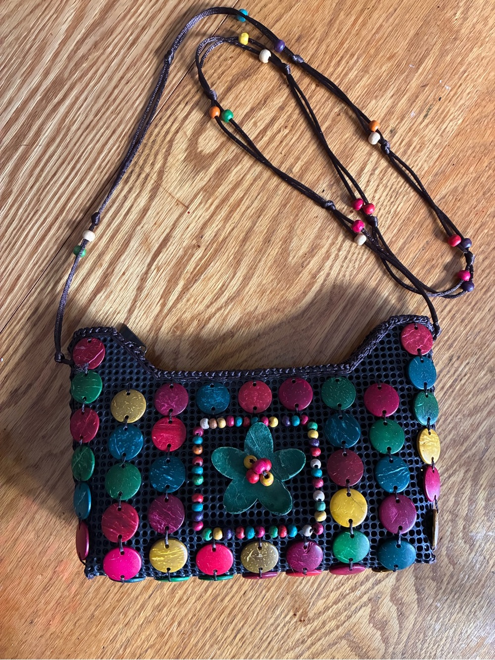 Colorful Wood Beaded Crossbody Purse 9x7 inches